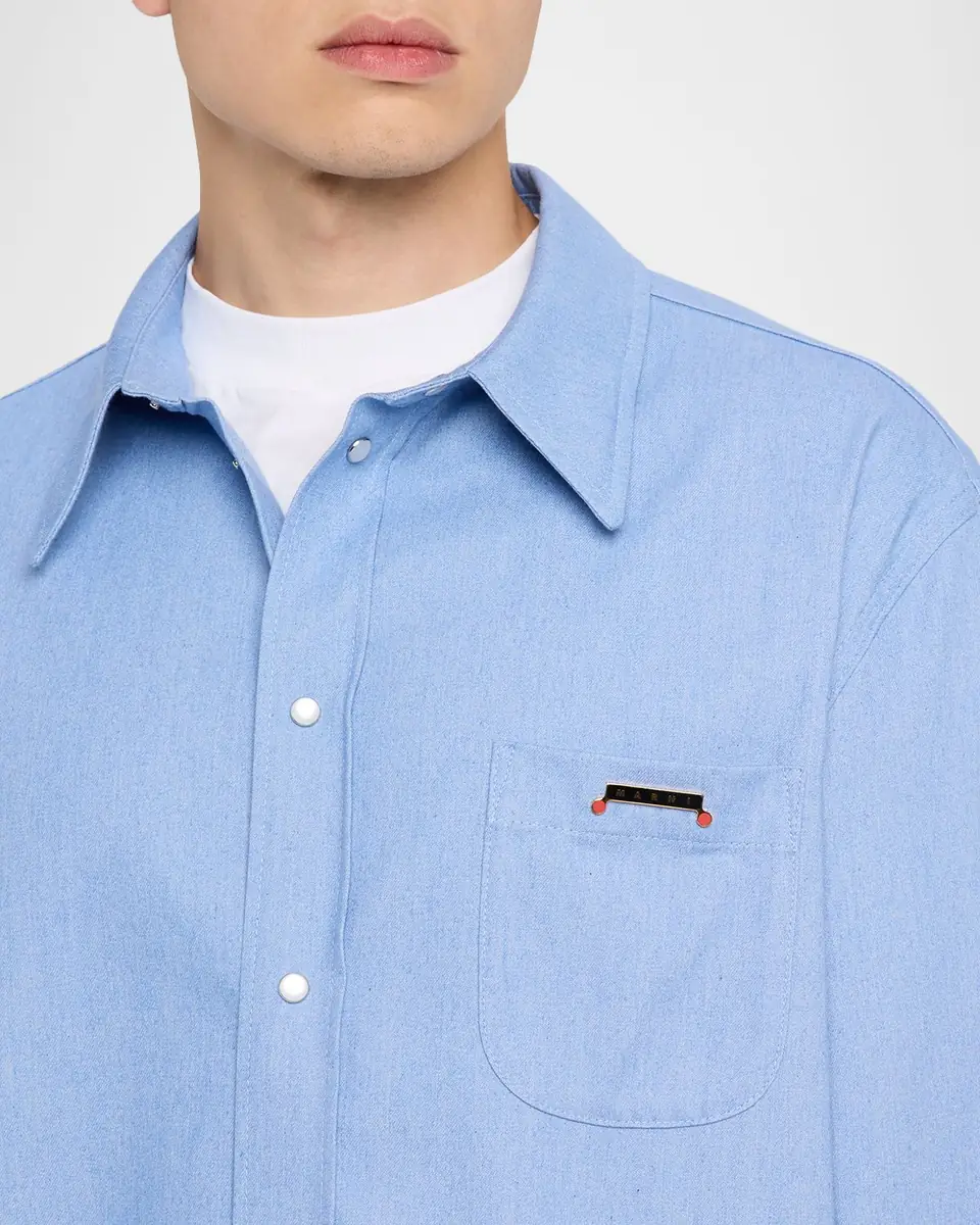 Marni Men's Denim Point Collar Overshirt | Thumbnail 5