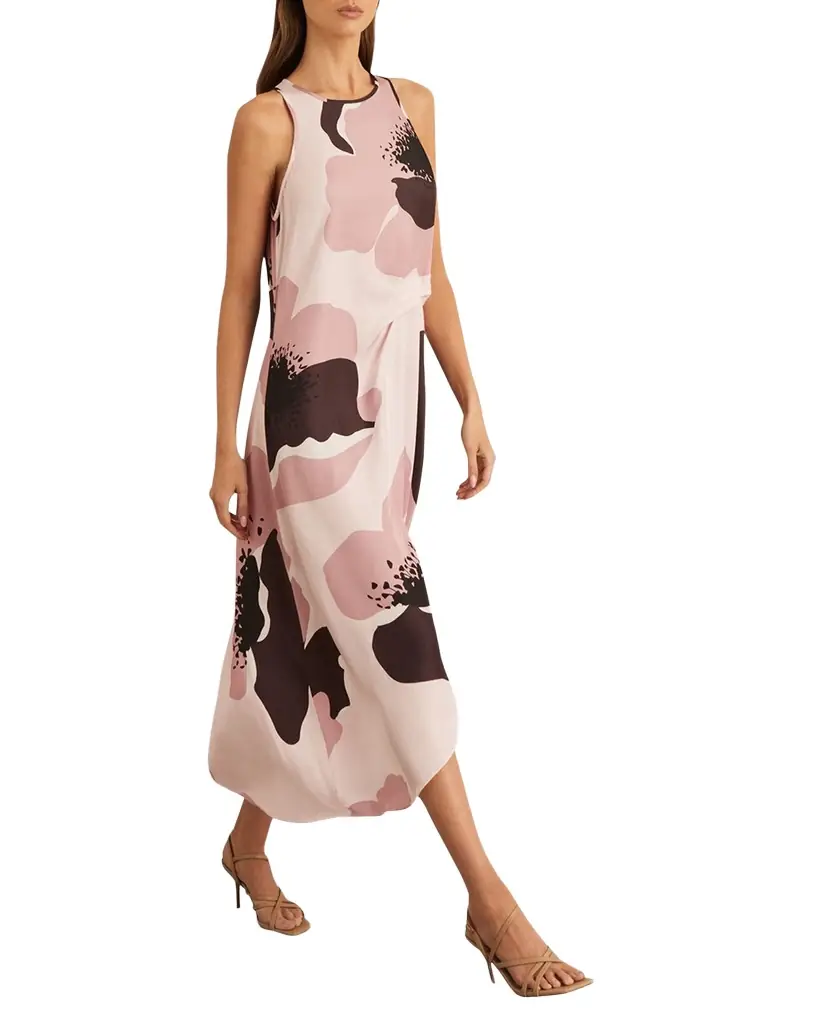 Reiss Michalie Draped High-Low Satin Midi Dress | Image 1 Reiss Michalie Draped High-Low Satin Midi Dress | Image 1