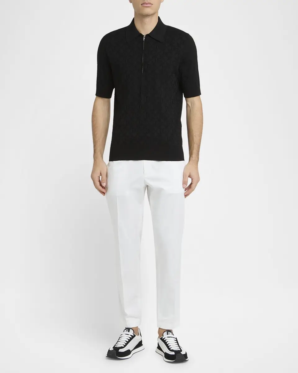 Dolce & Gabbana Men's DG Jacquard Quarter-Zip Polo Shirt | Thumbnail 2