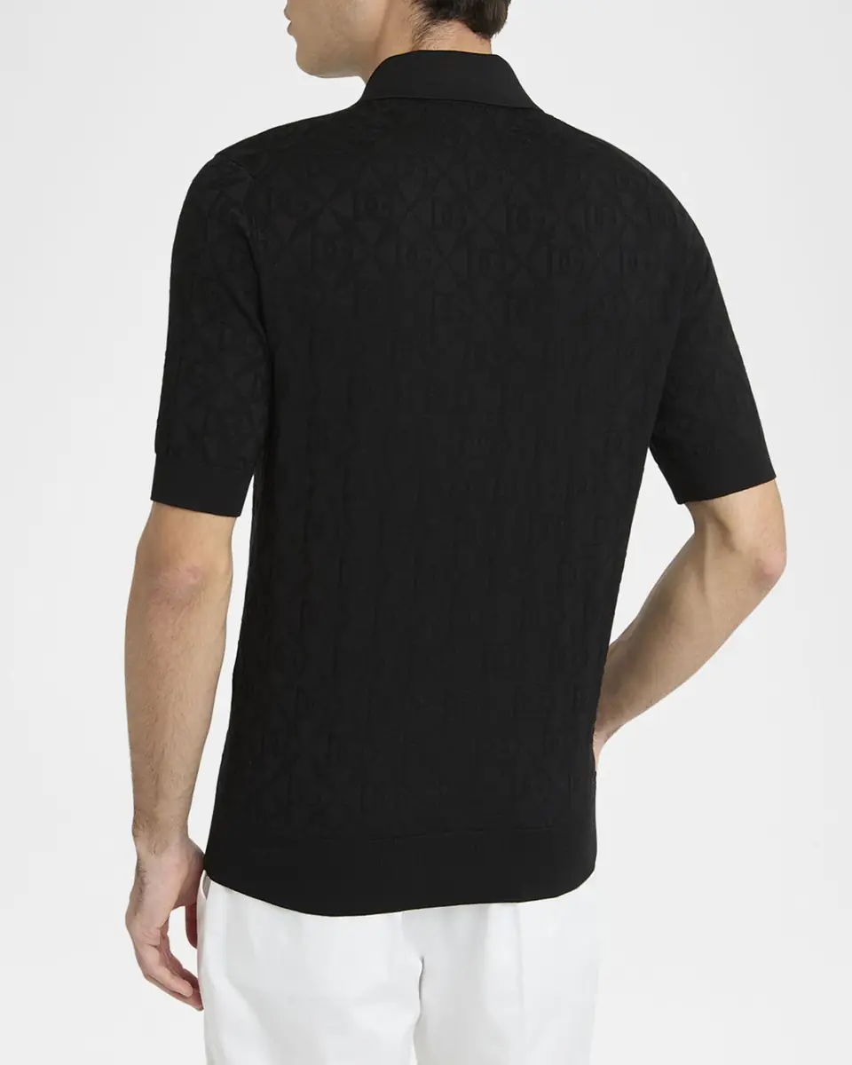 Dolce & Gabbana Men's DG Jacquard Quarter-Zip Polo Shirt | Thumbnail 3