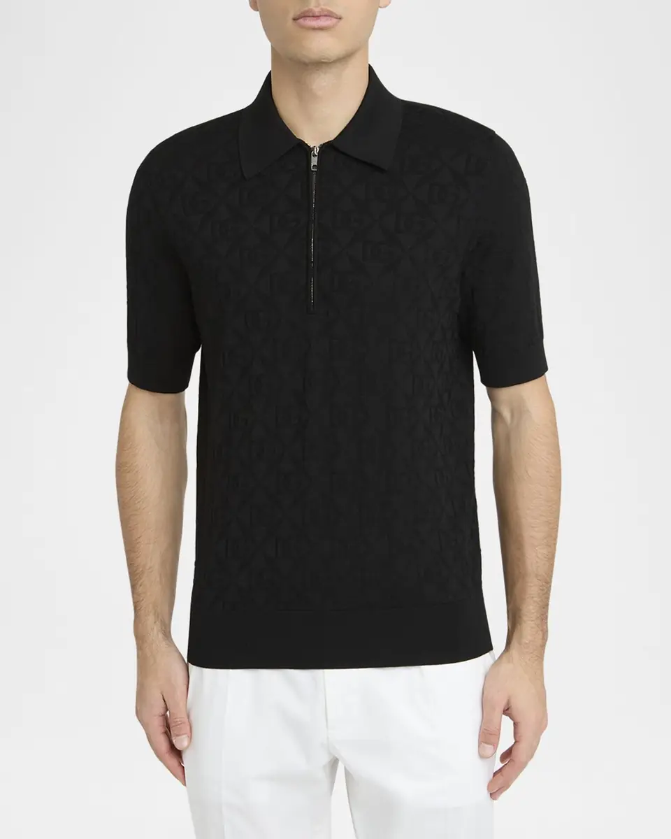 Dolce & Gabbana Men's DG Jacquard Quarter-Zip Polo Shirt | Thumbnail 4