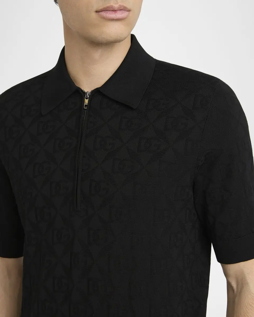Dolce & Gabbana Men's DG Jacquard Quarter-Zip Polo Shirt | Thumbnail 5