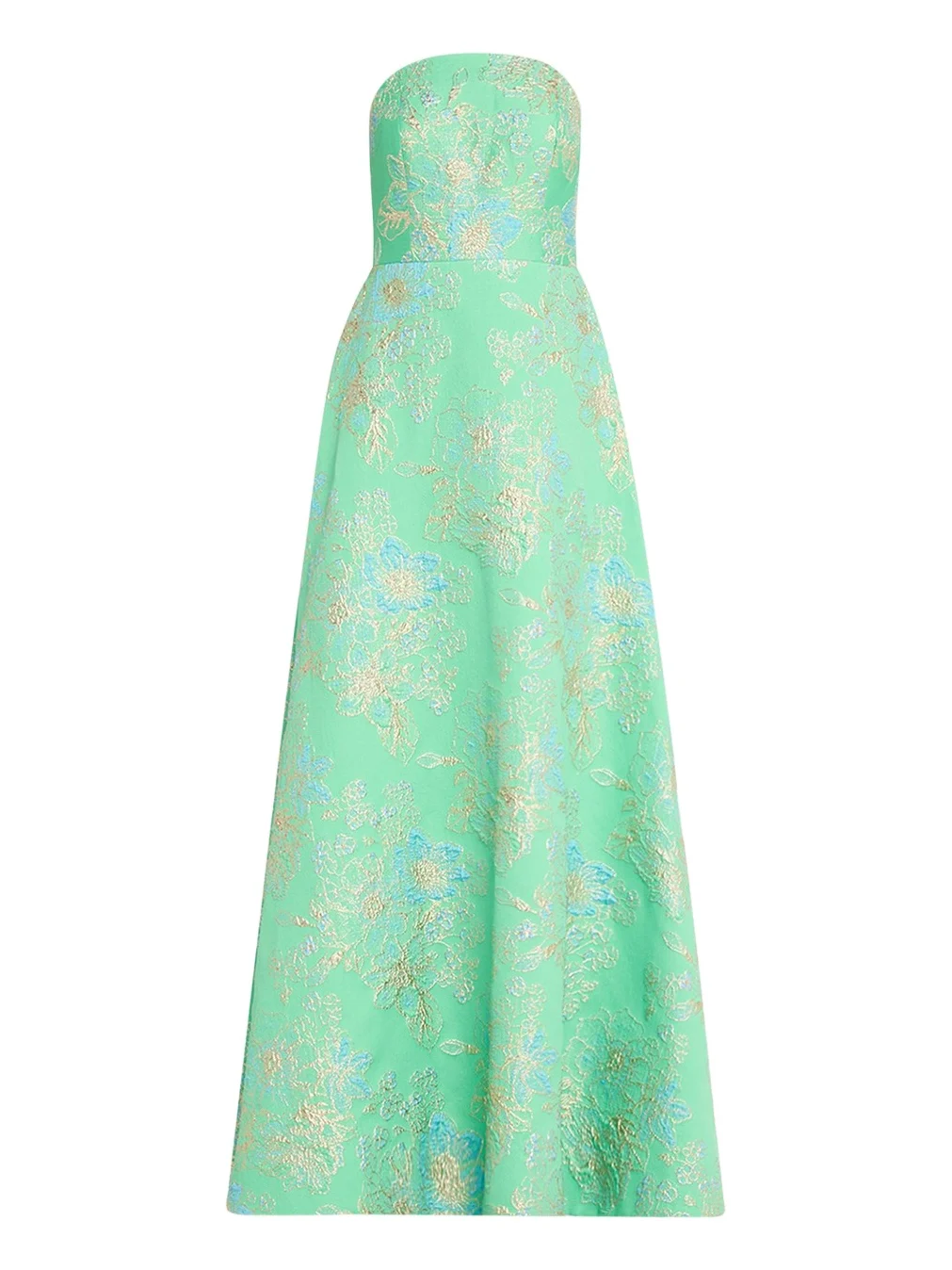 Strapless Metallic Floral Jacquard Gown
