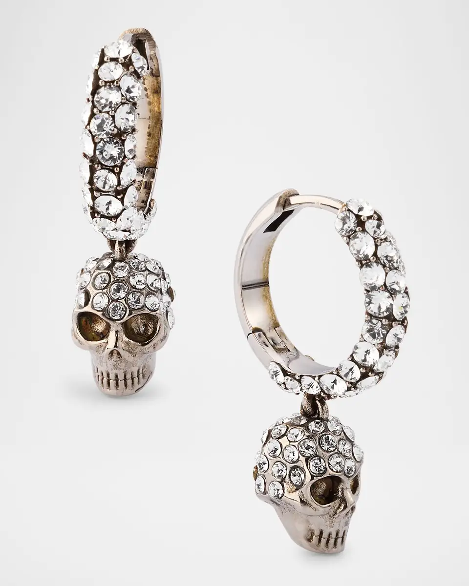 Alexander McQueen Pave Skull Hoop Earrings, Silver | Thumbnail 3