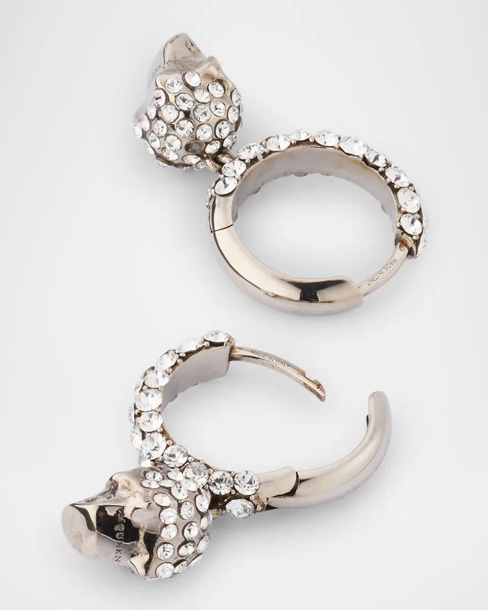 Alexander McQueen Pave Skull Hoop Earrings, Silver | Thumbnail 4