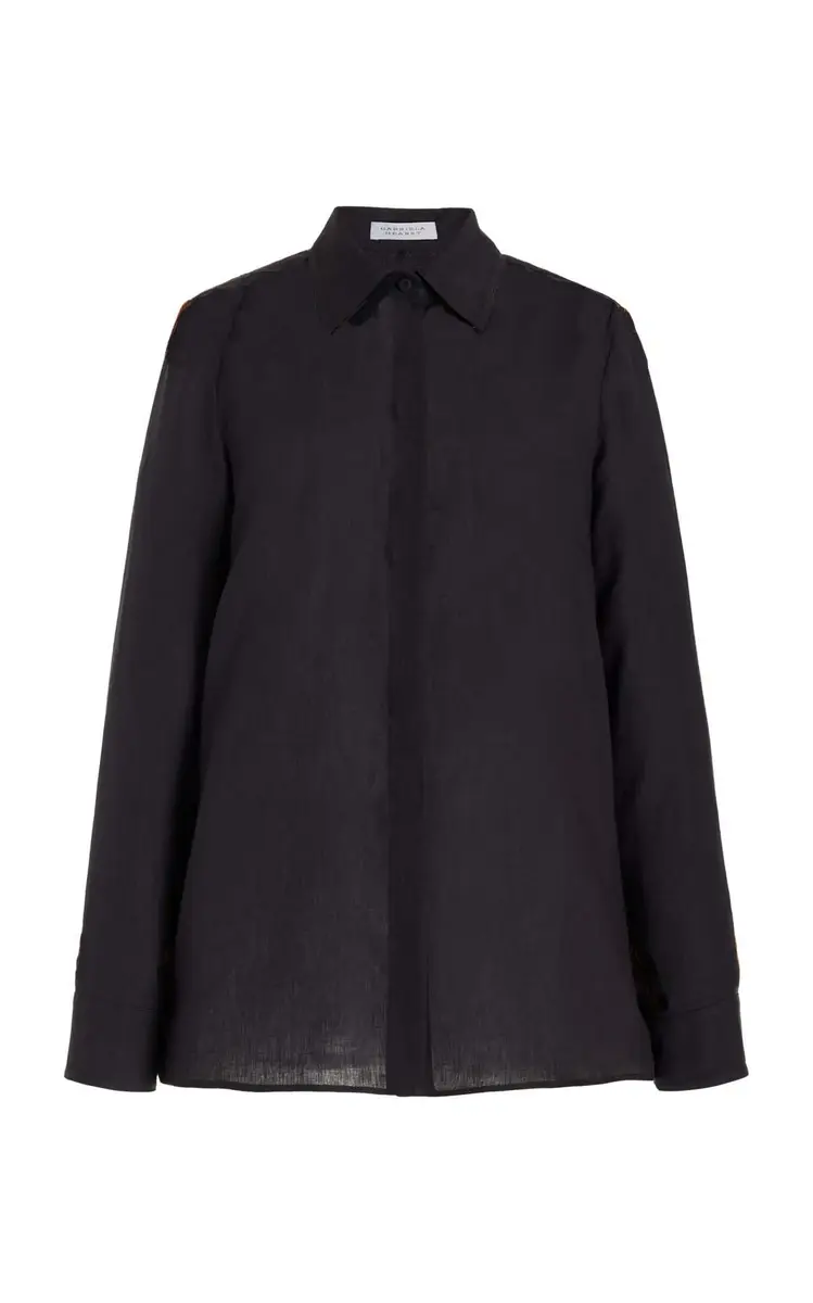 Gabriela Hearst Cruz Shirt in Charcoal Aloe Linen | Image 1 Gabriela Hearst Cruz Shirt in Charcoal Aloe Linen | Image 1