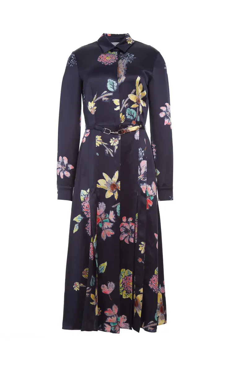 Jane Shirtdress in Dark Navy Multi Printed Silk Jane Shirtdress in Dark Navy Multi Printed Silk