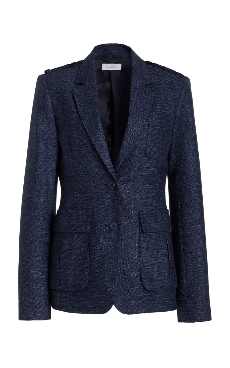 GABRIELA HEARST Louisa Blazer in Dark Navy Virgin Wool Silk Tweed | Image 1 GABRIELA HEARST Louisa Blazer in Dark Navy Virgin Wool Silk Tweed | Image 1