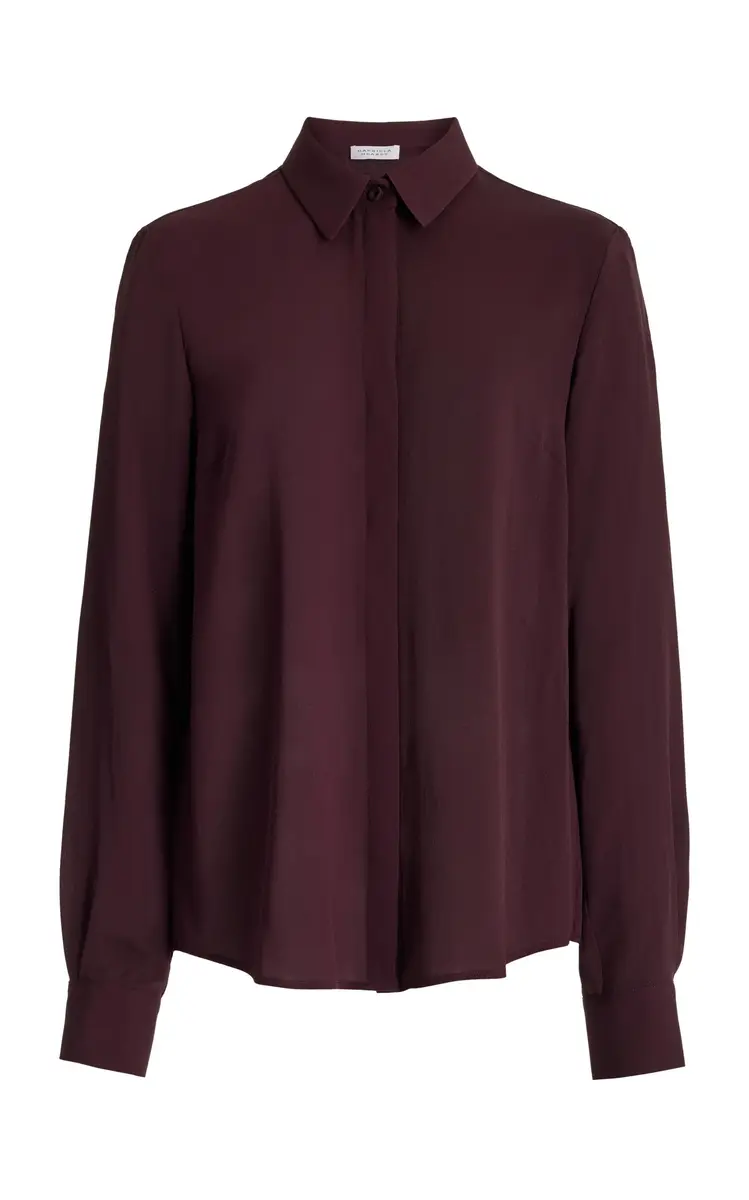 Henri Blouse in Deep Bordeaux Silk Georgette Twill Henri Blouse in Deep Bordeaux Silk Georgette Twill