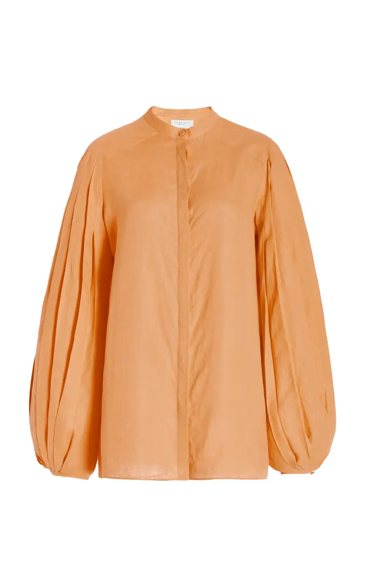 Gabriela Hearst Laetitia Blouse in Fluorescent Orange Aloe Linen | Image 1 Gabriela Hearst Laetitia Blouse in Fluorescent Orange Aloe Linen | Image 1