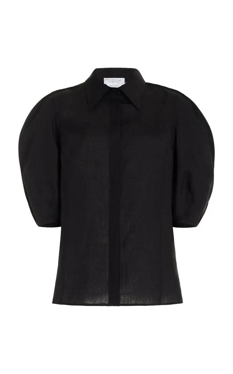GABRIELA HEARST Sansi Top in Black Aloe Linen | Image 1 GABRIELA HEARST Sansi Top in Black Aloe Linen | Image 1