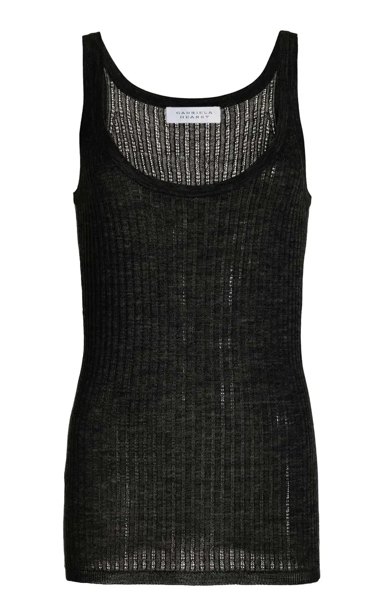 Nevin Pointelle Knit Tank Top in Black Cashmere Silk Nevin Pointelle Knit Tank Top in Black Cashmere Silk