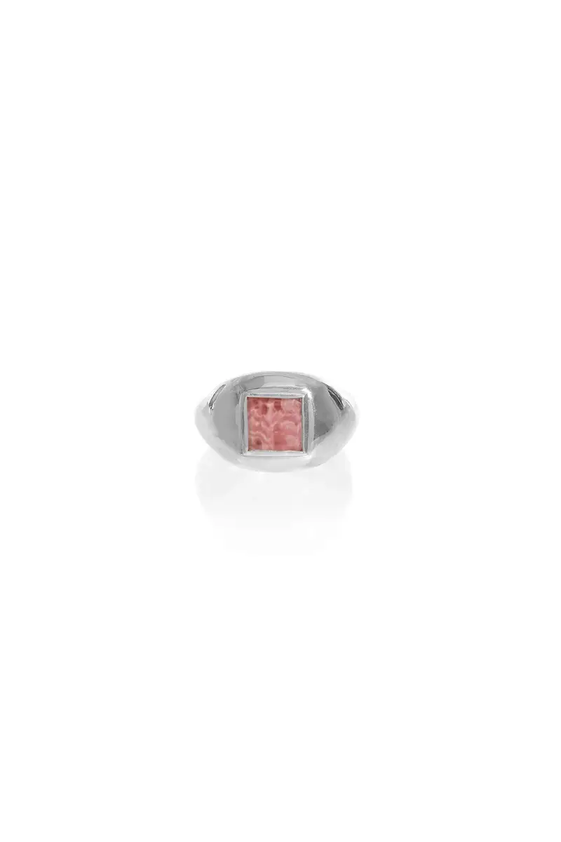 Medium Ring in 18k White Gold & Pink Marble Stone Medium Ring in 18k White Gold & Pink Marble Stone
