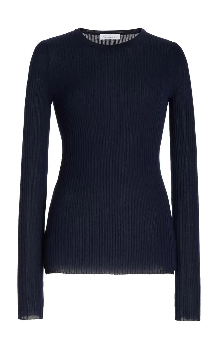 Gabriela Hearst Browning Knit Sweater in Dark Navy Cashmere Silk | Image 1 Gabriela Hearst Browning Knit Sweater in Dark Navy Cashmere Silk | Image 1