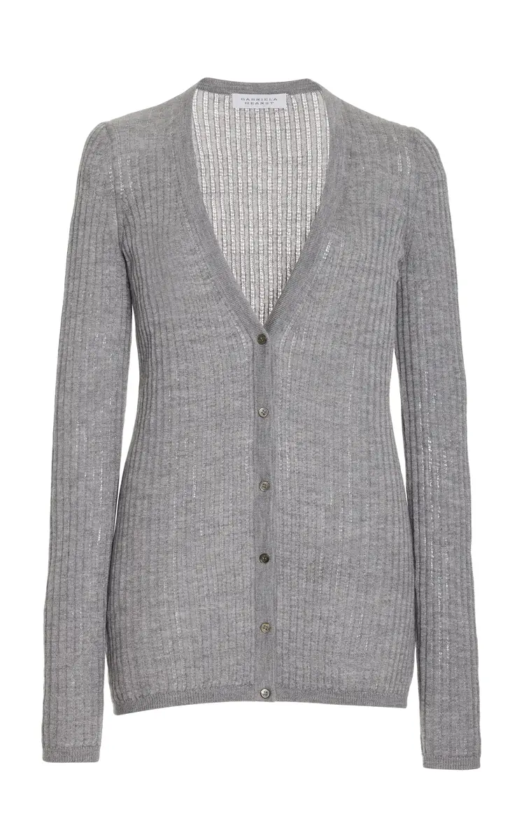 Gabriela Hearst Emma Pointelle Knit Cardigan in Heather Grey Cashmere Silk | Image 1 Gabriela Hearst Emma Pointelle Knit Cardigan in Heather Grey Cashmere Silk | Image 1