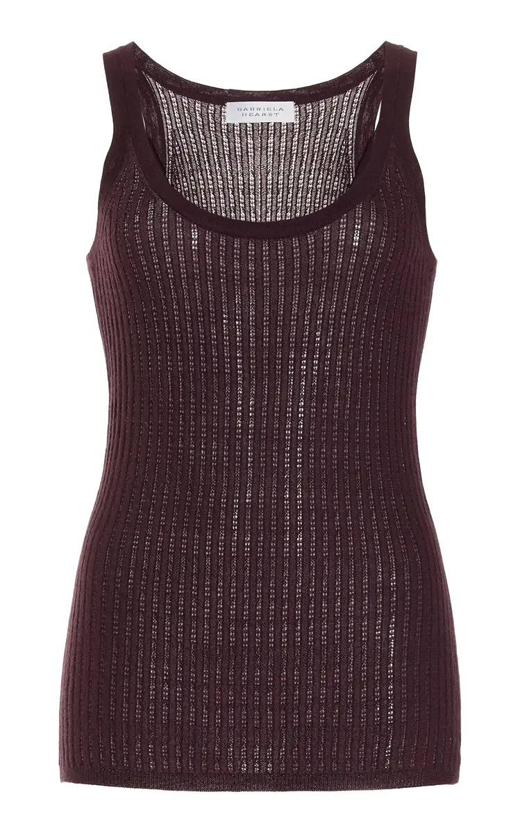 Nevin Pointelle Knit Tank Top in Deep Bordeaux Cashmere Silk Nevin Pointelle Knit Tank Top in Deep Bordeaux Cashmere Silk