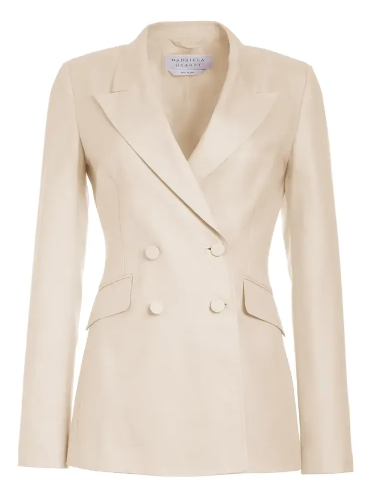 Stephanie Blazer in Oatmeal Virgin Wool and Silk Linen Twill