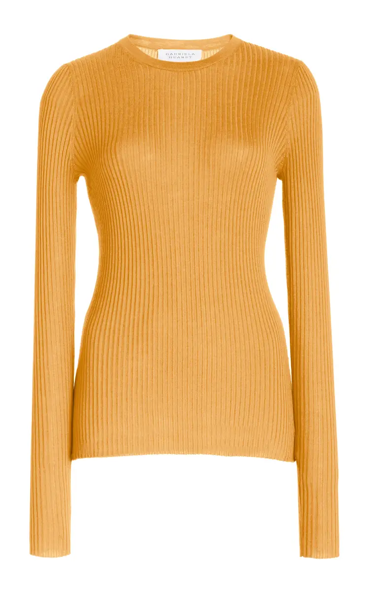 Gabriela Hearst Browning Knit Sweater in Fluorescent Orange Cashmere Silk | Image 1 Gabriela Hearst Browning Knit Sweater in Fluorescent Orange Cashmere Silk | Image 1