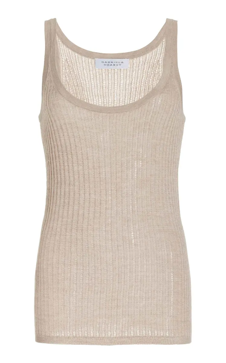 GABRIELA HEARST Nevin Pointelle Knit Tank Top in Oatmeal Cashmere Silk | Image 1 GABRIELA HEARST Nevin Pointelle Knit Tank Top in Oatmeal Cashmere Silk | Image 1