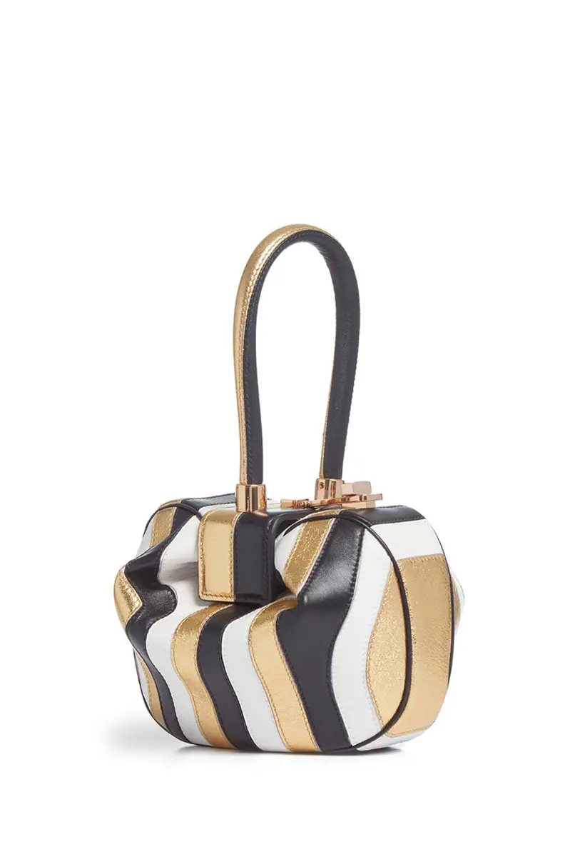 Gabriela Hearst Nina Bag in Gold, Black & Stripes Nappa Leather | Image 1 Gabriela Hearst Nina Bag in Gold, Black & Stripes Nappa Leather | Image 1