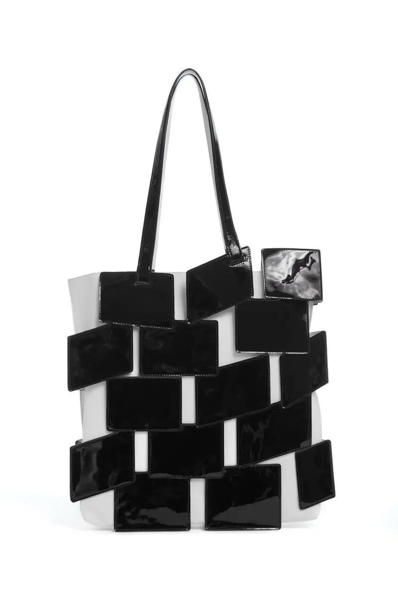 Gabriela Hearst Lacquered Tote Bag in Black & Patchwork Leather | Image 1 Gabriela Hearst Lacquered Tote Bag in Black & Patchwork Leather | Image 1