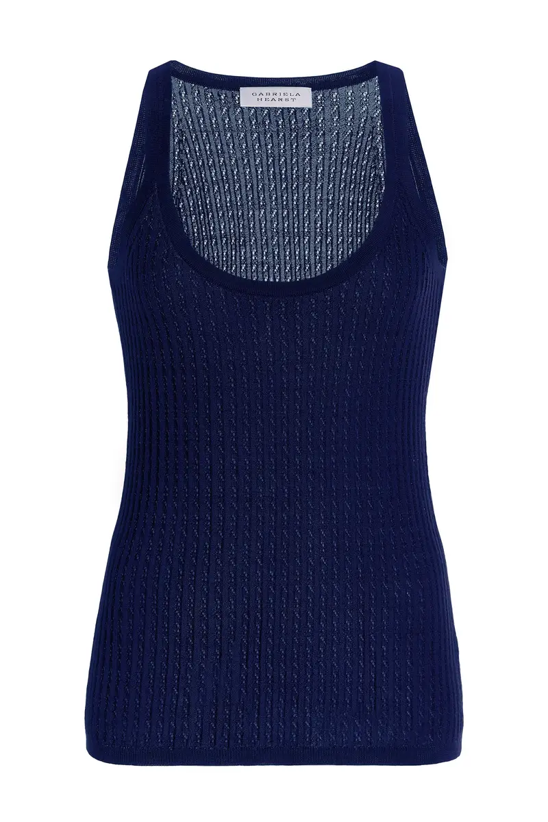 Graham Pointelle Knit Tank Top in Navy Cashmere Silk Graham Pointelle Knit Tank Top in Navy Cashmere Silk