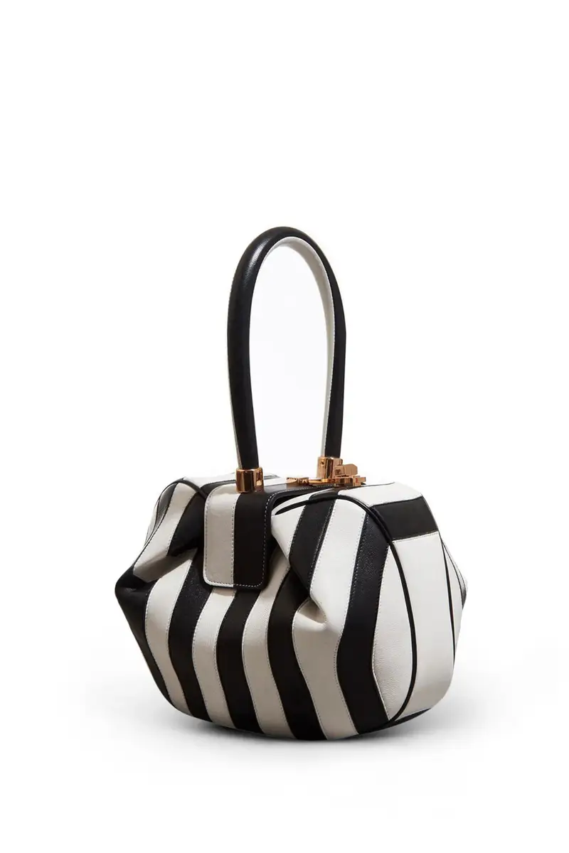 GABRIELA HEARST Nina Bag in Black & Stripes Nappa Leather | Image 1 GABRIELA HEARST Nina Bag in Black & Stripes Nappa Leather | Image 1