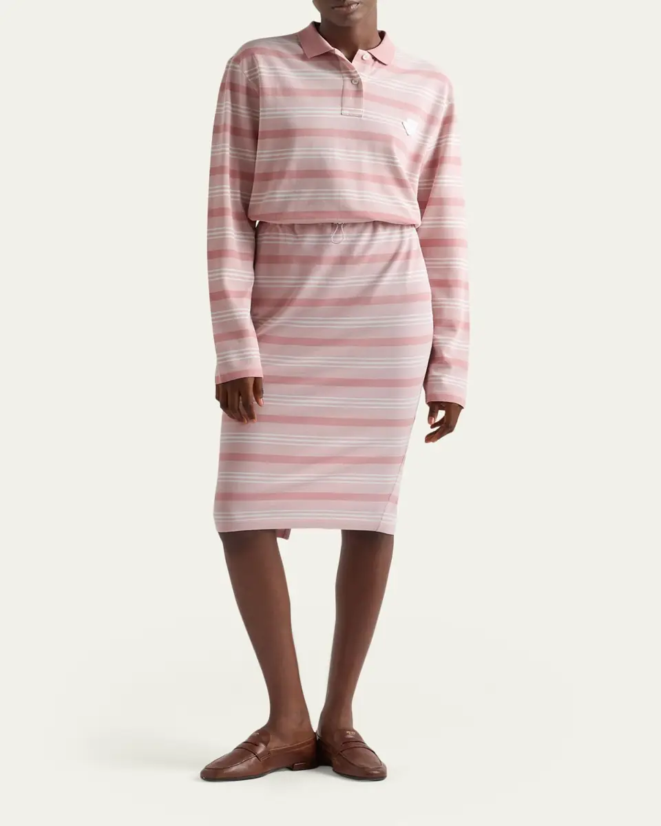 Prada Striped Pique Long-Sleeve Polo Shirt | Thumbnail 2 Prada Striped Pique Long-Sleeve Polo Shirt | Thumbnail 2