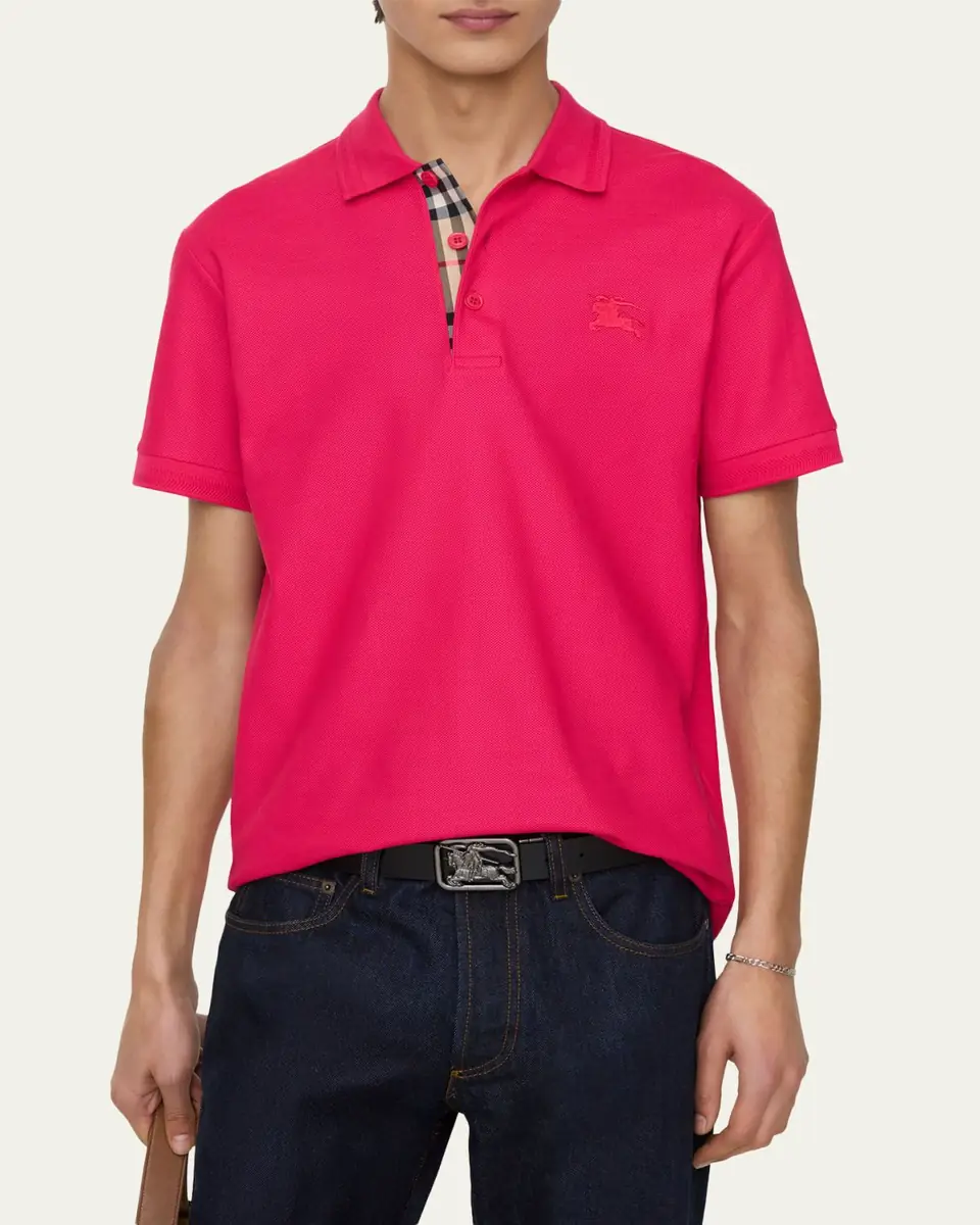 Burberry Men's Check-Placket Cotton Pique Polo Shirt | Thumbnail 2 Burberry Men's Check-Placket Cotton Pique Polo Shirt | Thumbnail 2