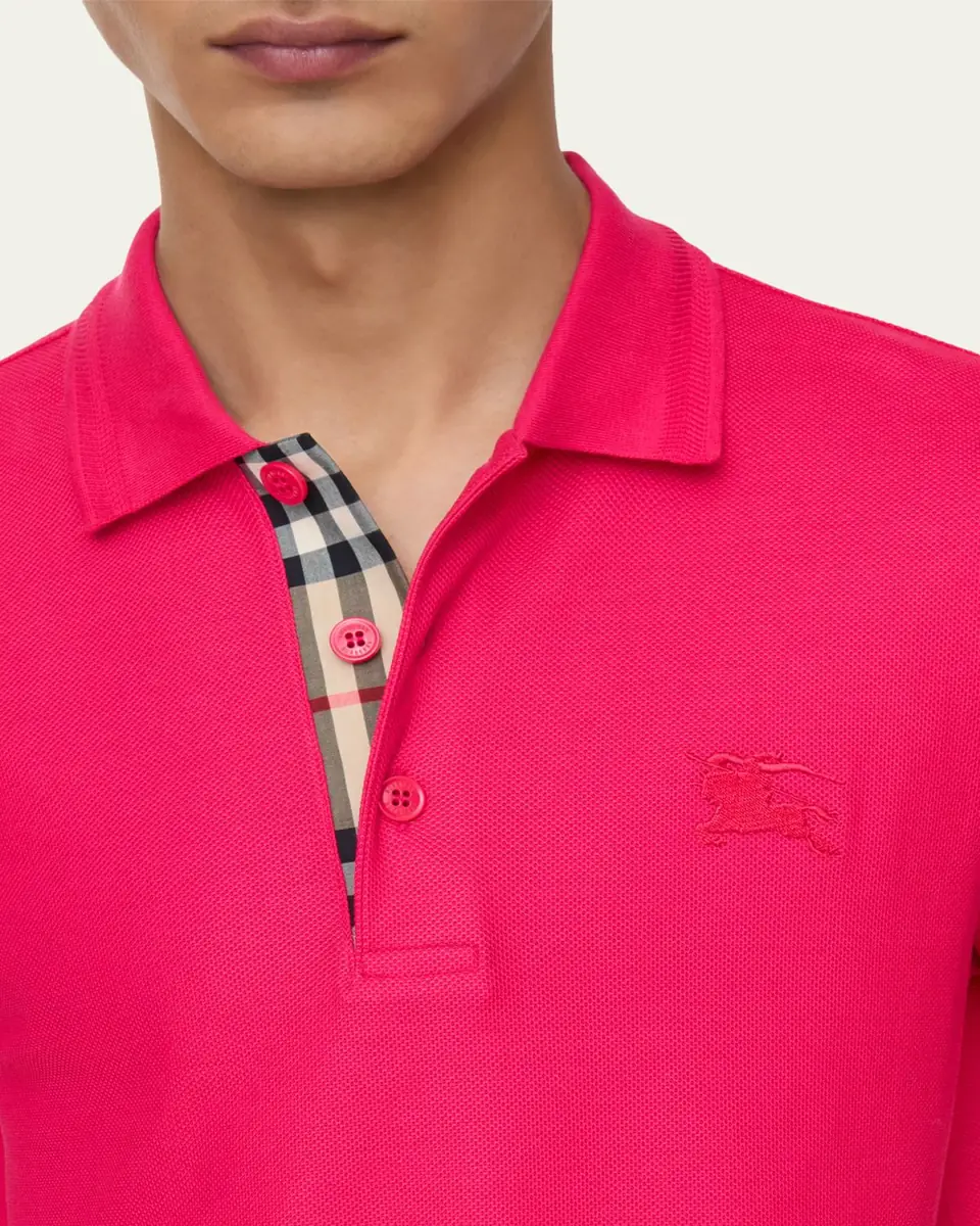 Burberry Men's Check-Placket Cotton Pique Polo Shirt | Thumbnail 3 Burberry Men's Check-Placket Cotton Pique Polo Shirt | Thumbnail 3