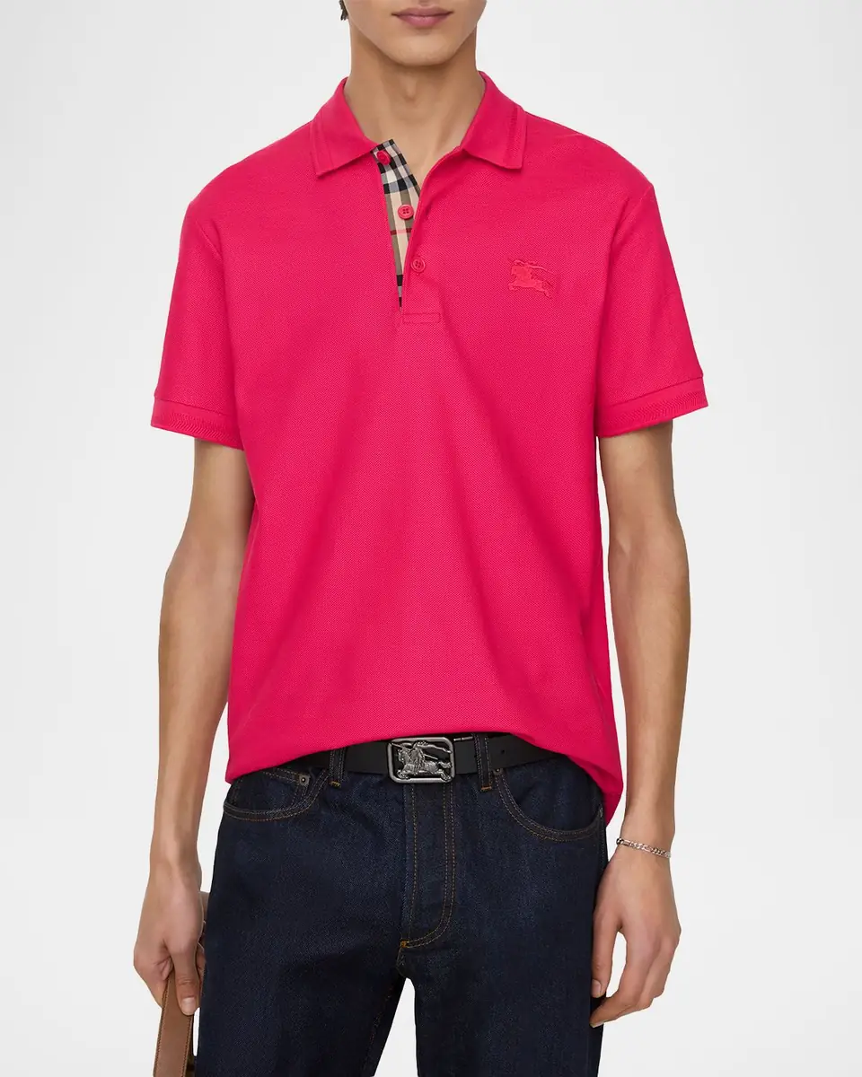 Burberry Men's Check-Placket Cotton Pique Polo Shirt | Thumbnail 4 Burberry Men's Check-Placket Cotton Pique Polo Shirt | Thumbnail 4