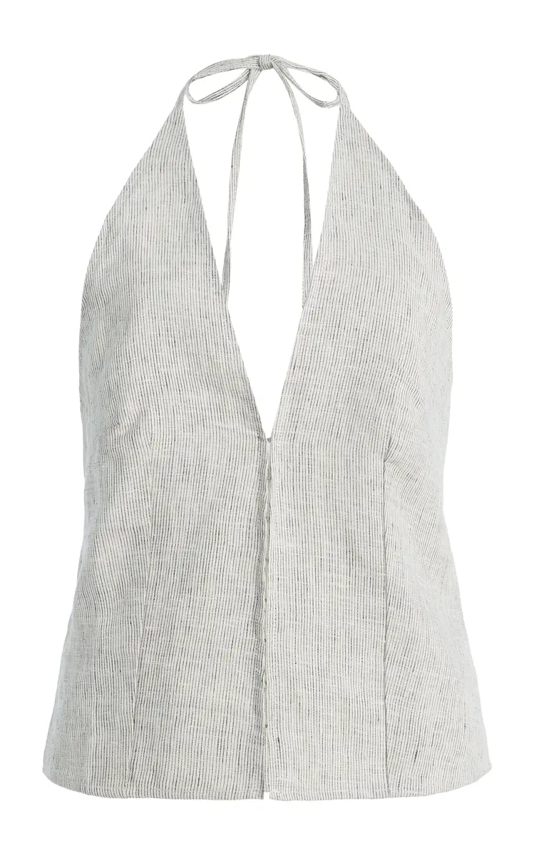 Deiji Studios Close Striped Linen Halter Top | Image 1 Deiji Studios Close Striped Linen Halter Top | Image 1