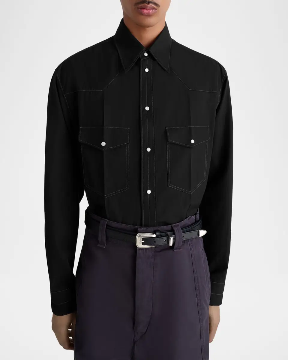 Lemaire Men's Cotton Twill Snap-Front Western Shirt | Thumbnail 4 Lemaire Men's Cotton Twill Snap-Front Western Shirt | Thumbnail 4
