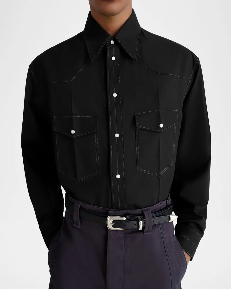 Lemaire Men's Cotton Twill Snap-Front Western Shirt | Thumbnail 5 Lemaire Men's Cotton Twill Snap-Front Western Shirt | Thumbnail 5