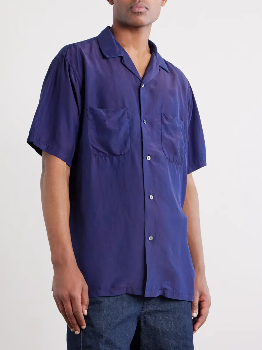 Blue Blue Japan Convertible-Collar Indigo-Dyed Silk-Habotai Shirt - Men | Thumbnail 3 Blue Blue Japan Convertible-Collar Indigo-Dyed Silk-Habotai Shirt - Men | Thumbnail 3