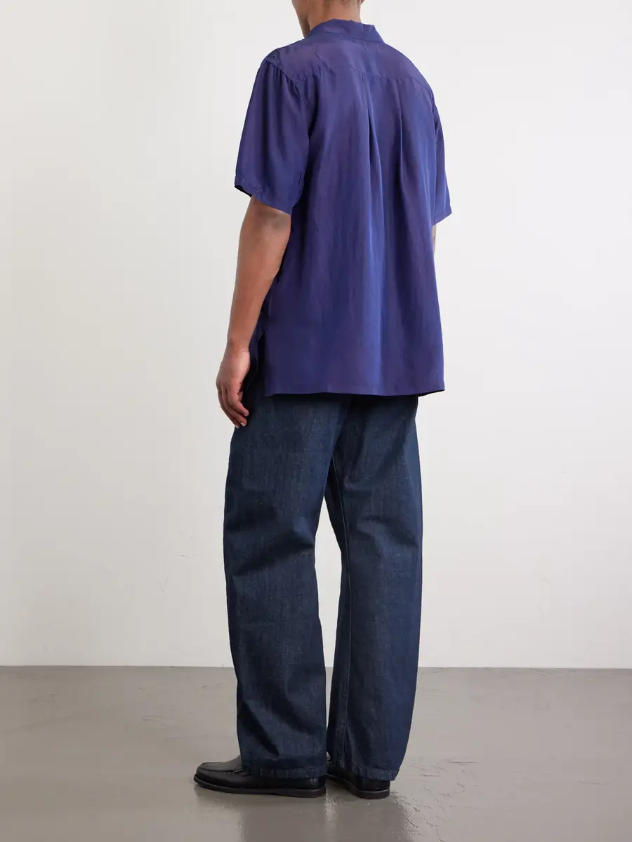 Blue Blue Japan Convertible-Collar Indigo-Dyed Silk-Habotai Shirt - Men | Thumbnail 4 Blue Blue Japan Convertible-Collar Indigo-Dyed Silk-Habotai Shirt - Men | Thumbnail 4
