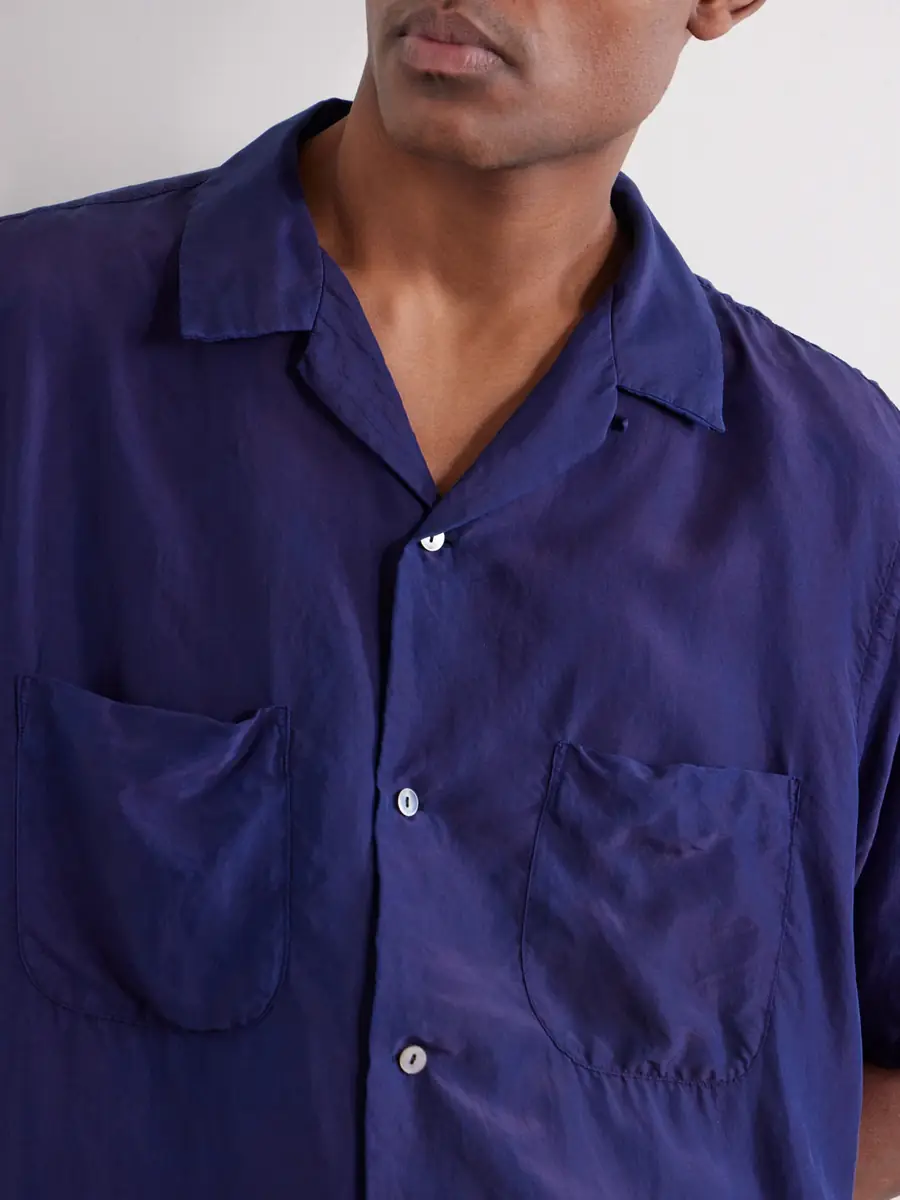 Blue Blue Japan Convertible-Collar Indigo-Dyed Silk-Habotai Shirt - Men | Thumbnail 5 Blue Blue Japan Convertible-Collar Indigo-Dyed Silk-Habotai Shirt - Men | Thumbnail 5