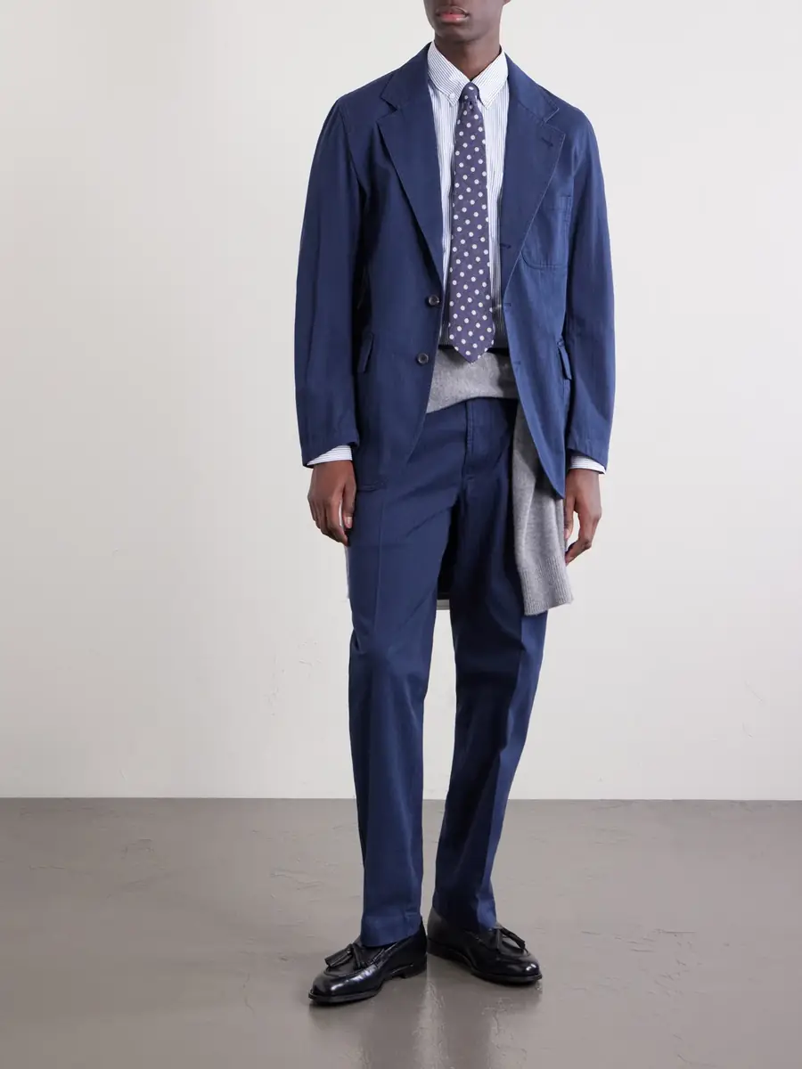 Drake's Games Straight-Leg Herringbone Cotton Suit Trousers - Men | Thumbnail 2