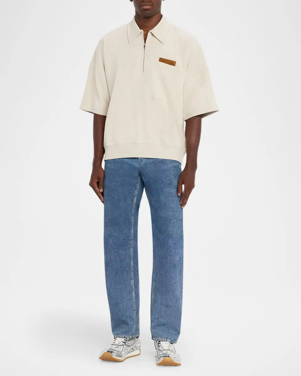 Bottega Veneta Men's Intrecciato Suede-Trim Jersey Polo Shirt | Thumbnail 2