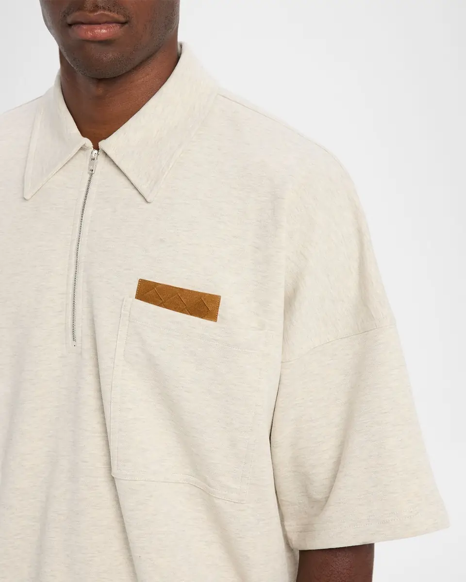 Bottega Veneta Men's Intrecciato Suede-Trim Jersey Polo Shirt | Thumbnail 5