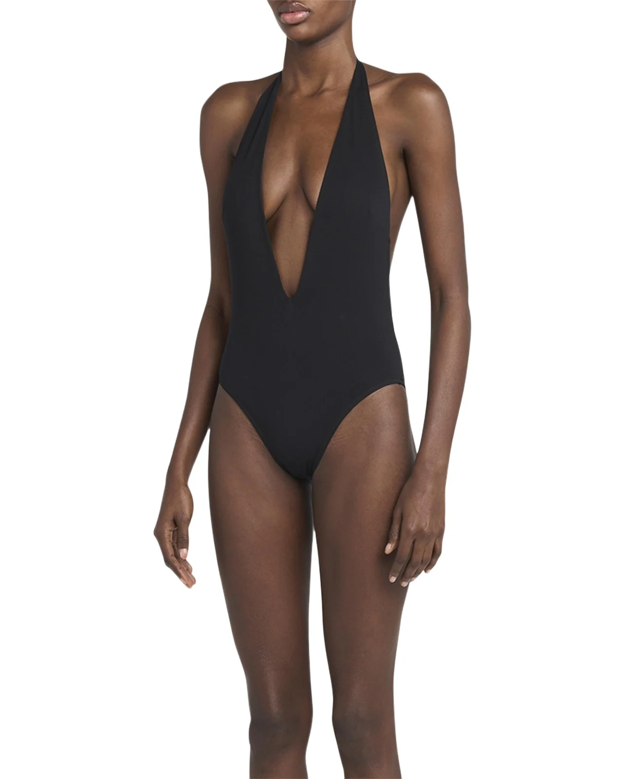 Tom Ford Plunging Halter Jersey One-Piece Swimsuit