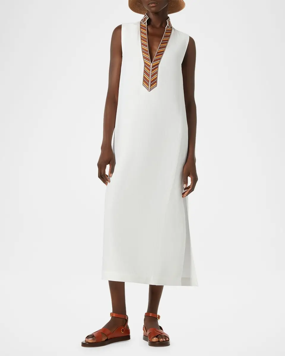 Loro Piana Abril Suitcase Stripe Embroidered Sleeveless Midi Dress | Thumbnail 2 Loro Piana Abril Suitcase Stripe Embroidered Sleeveless Midi Dress | Thumbnail 2