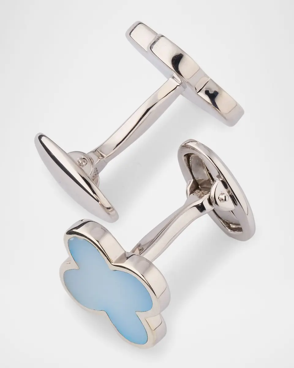 Jan Leslie Men's 18K Gold Vermeil Blue Mother of Pearl Clover Cufflinks | Thumbnail 4 Jan Leslie Men's 18K Gold Vermeil Blue Mother of Pearl Clover Cufflinks | Thumbnail 4