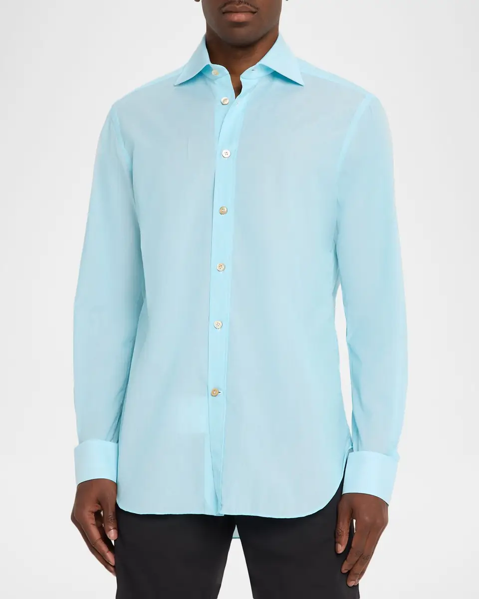 Kiton Men's Solid Cotton Classic-Fit Sport Shirt | Thumbnail 4 Kiton Men's Solid Cotton Classic-Fit Sport Shirt | Thumbnail 4