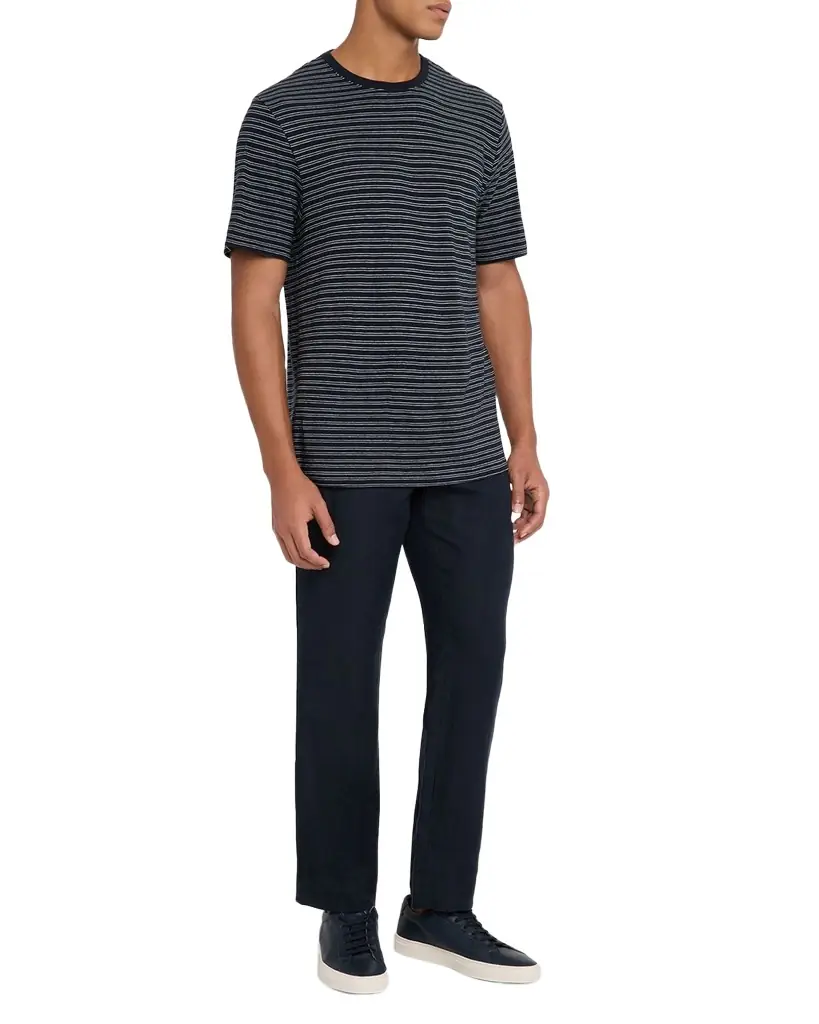 Vince Men's Cotton Thin Stripe Crewneck T-Shirt | Image 1 Vince Men's Cotton Thin Stripe Crewneck T-Shirt | Image 1