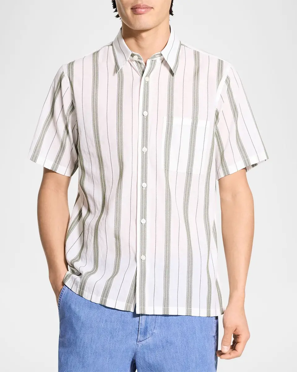 Theory Men's Summer Dobby Stripe Short-Sleeve Shirt | Thumbnail 4 Theory Men's Summer Dobby Stripe Short-Sleeve Shirt | Thumbnail 4