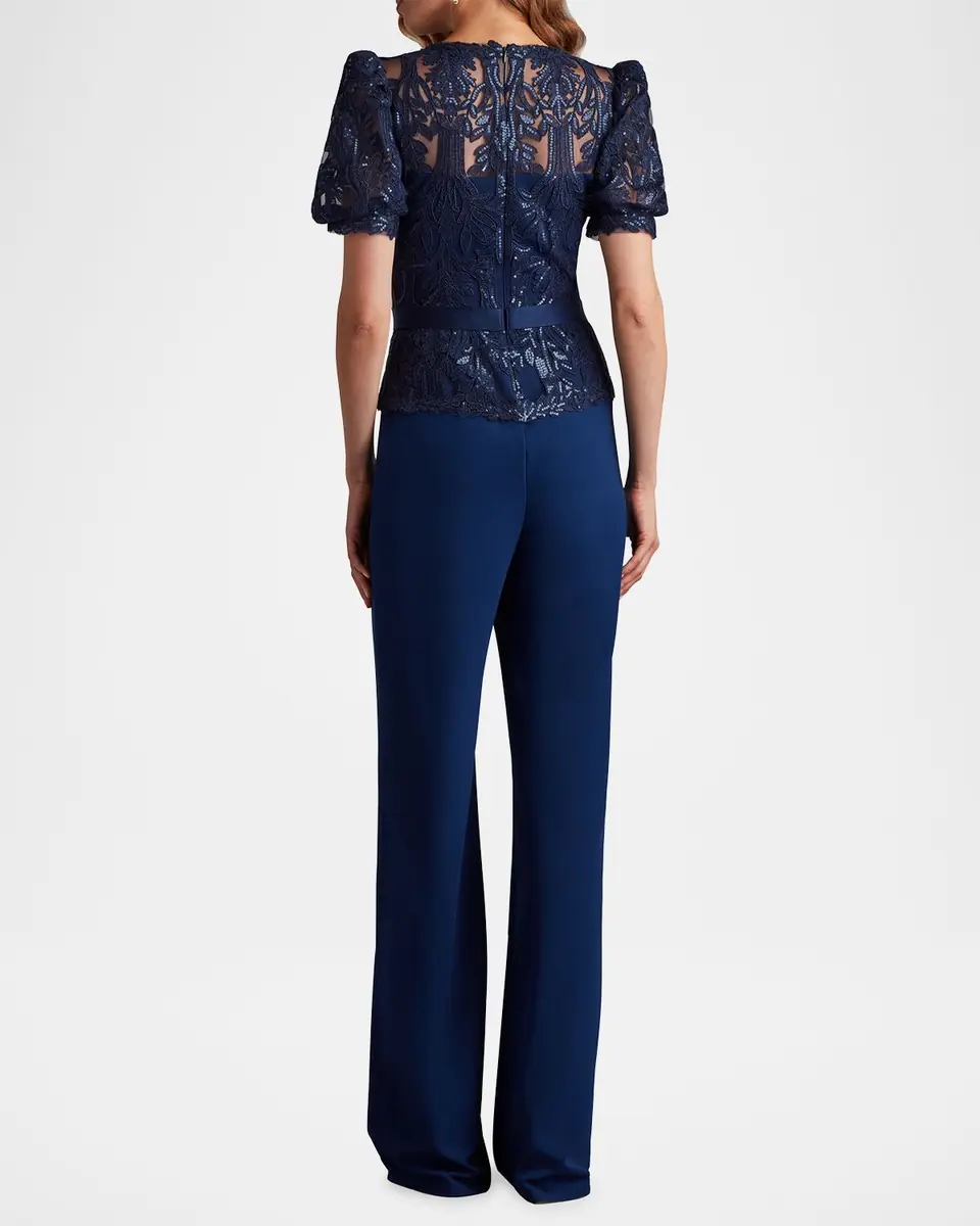 Tadashi Shoji Sequined Lace Crepe V-Neck Jumpsuit | Thumbnail 3 Tadashi Shoji Sequined Lace Crepe V-Neck Jumpsuit | Thumbnail 3