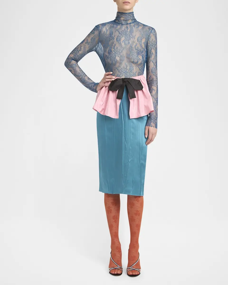 Valentino Garavani Lace Colorblock Peplum Dress | Thumbnail 2