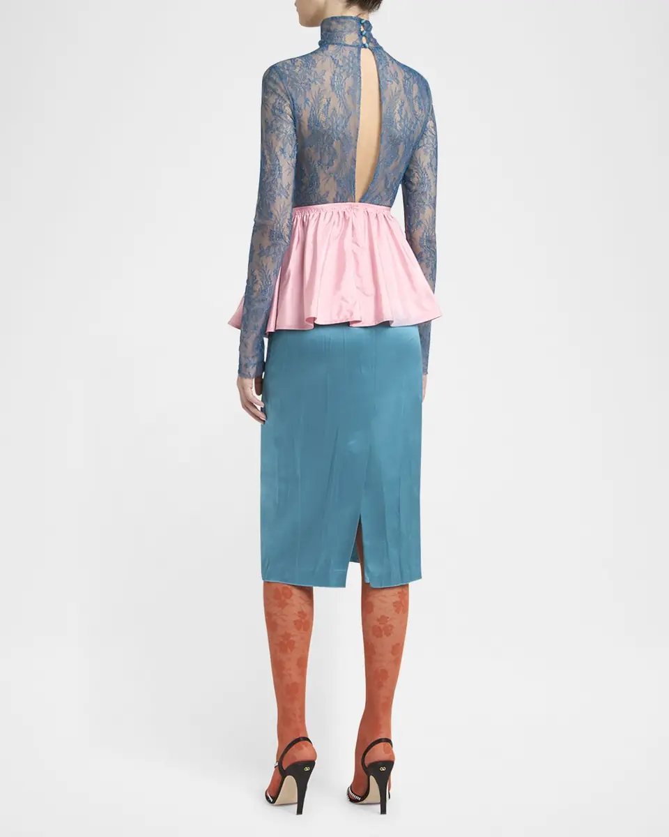 Valentino Garavani Lace Colorblock Peplum Dress | Thumbnail 3