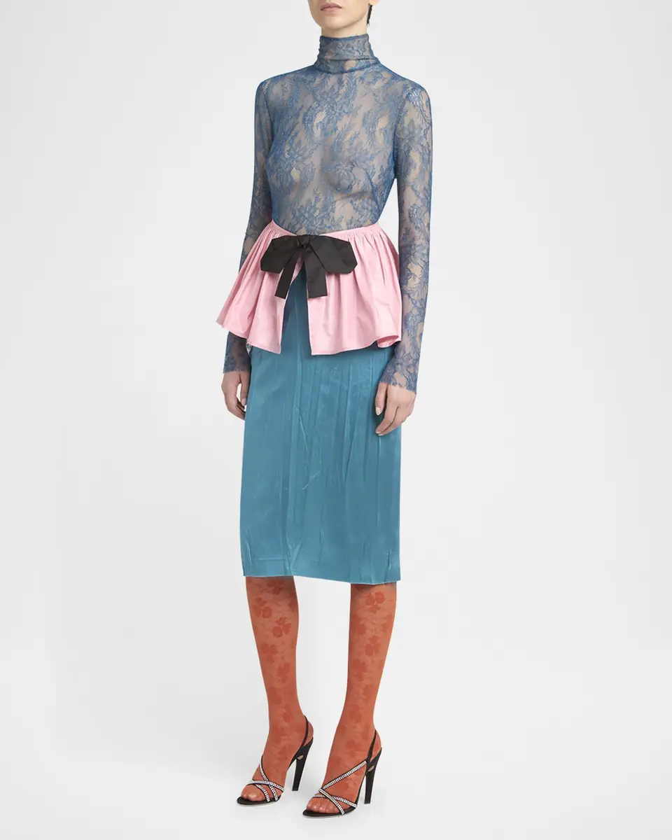 Valentino Garavani Lace Colorblock Peplum Dress | Thumbnail 4